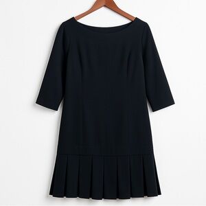 Pendleton Classic Black Vintage Virgin Wool Boatneck Pleated Hem Shift Dress 10